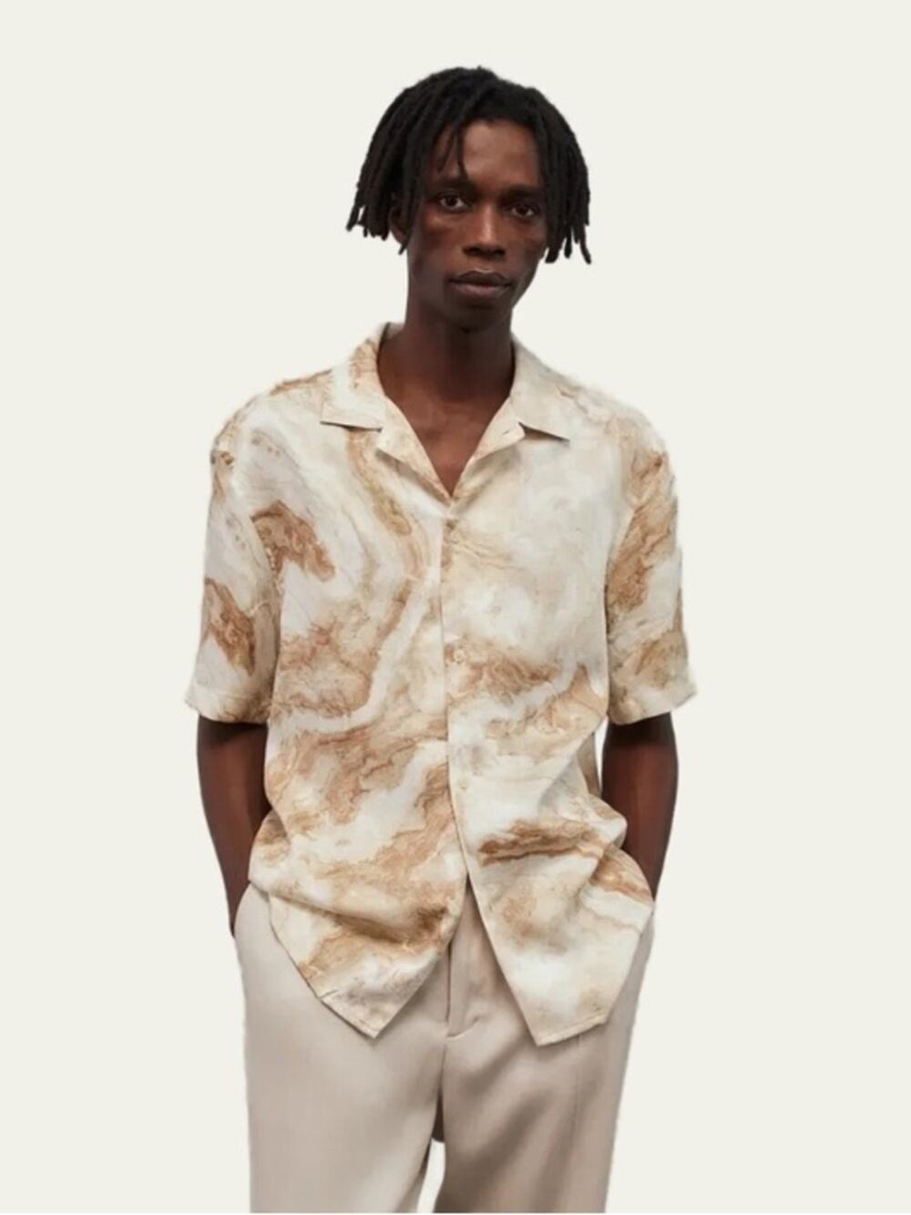 H&M NWT 100% Lyocell Marbled Button Down Camp Shirt Size XL
